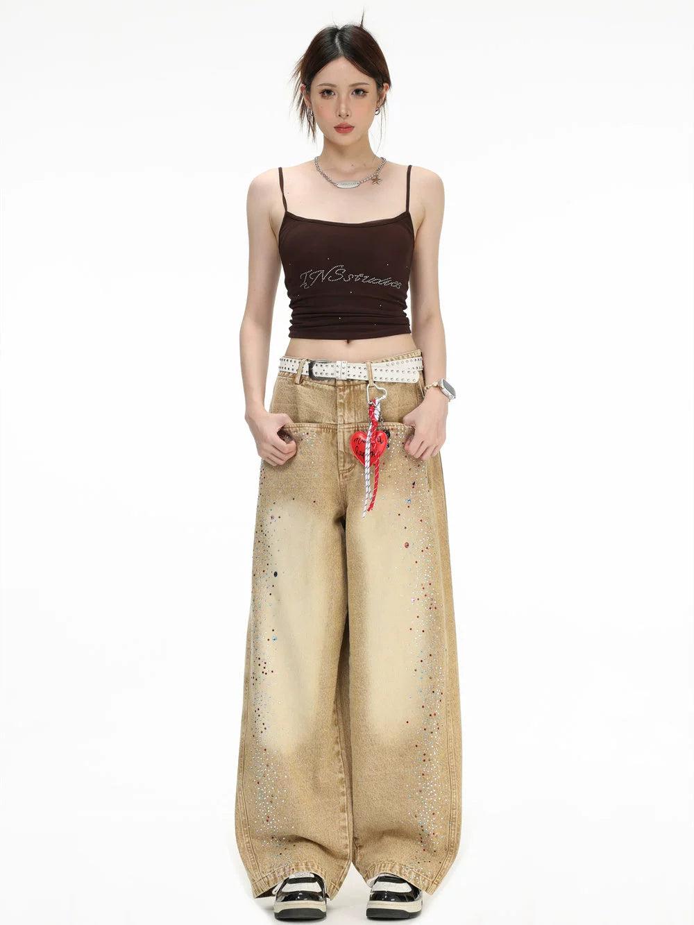 Gradient Faded Semi-Gem Jeans Korean Street Fashion Jeans By INS Korea Shop Online at OH Vault