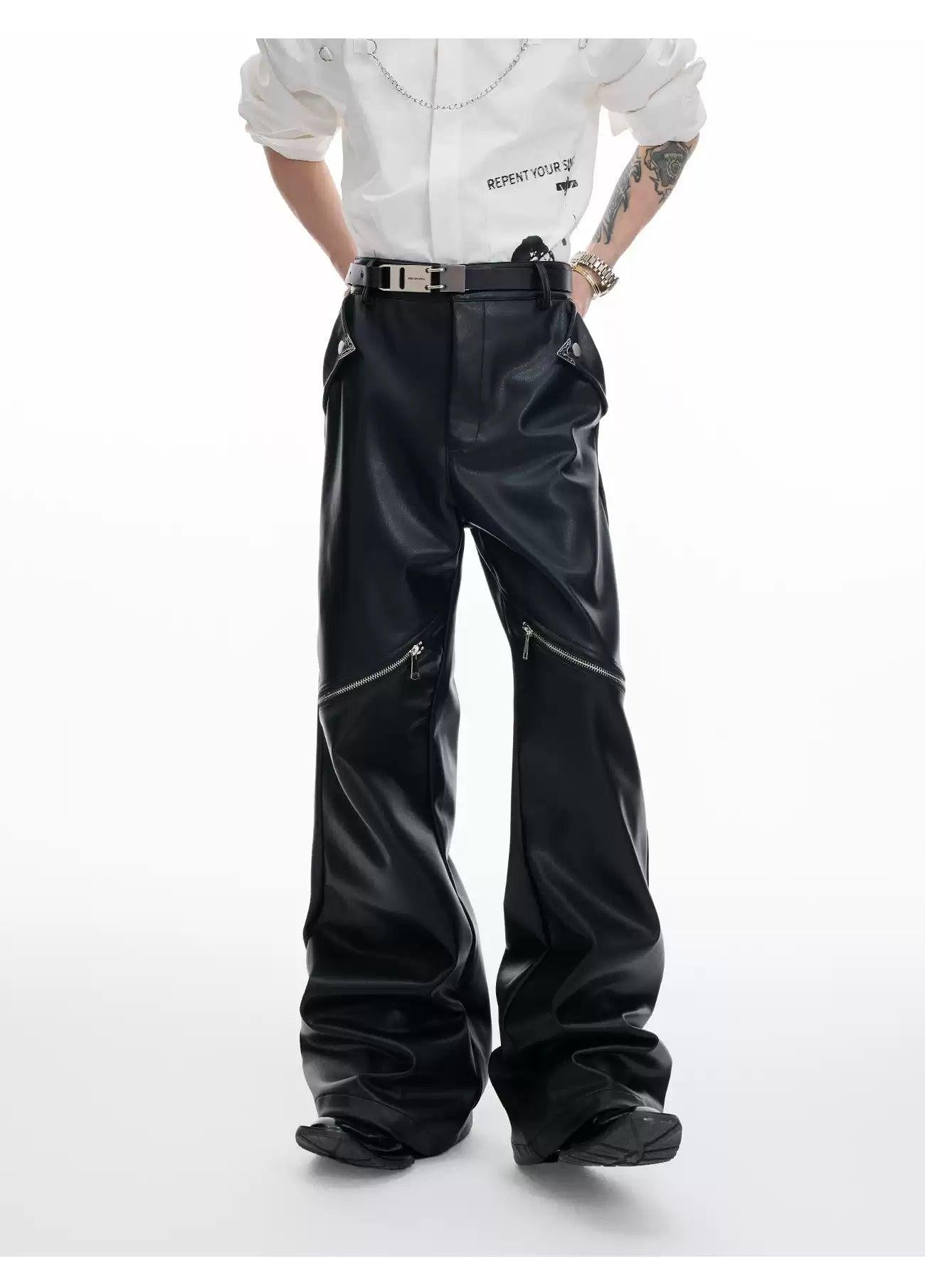 Metallic Zip Slim Fit PU Leather Pants Korean Street Fashion Pants By Argue Culture Shop Online at OH Vault
