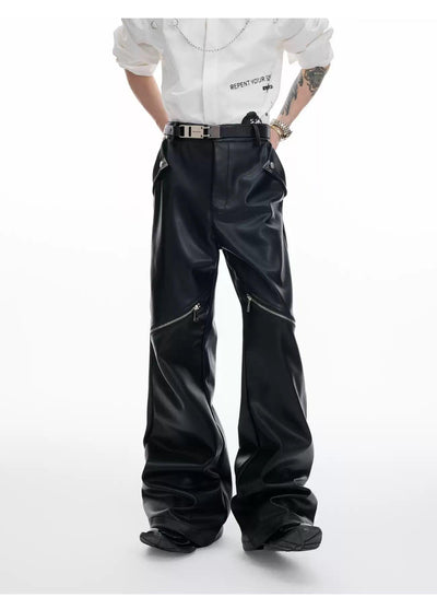 Metallic Zip Slim Fit PU Leather Pants Korean Street Fashion Pants By Argue Culture Shop Online at OH Vault