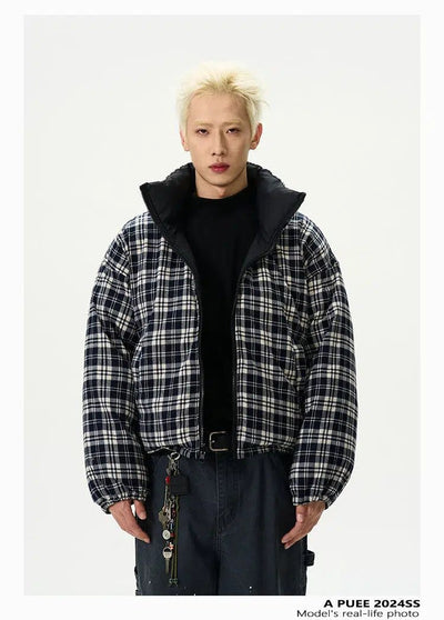 Plaid Quilted Reversible Puffer Jacket Korean Street Fashion Jacket By A PUEE Shop Online at OH Vault