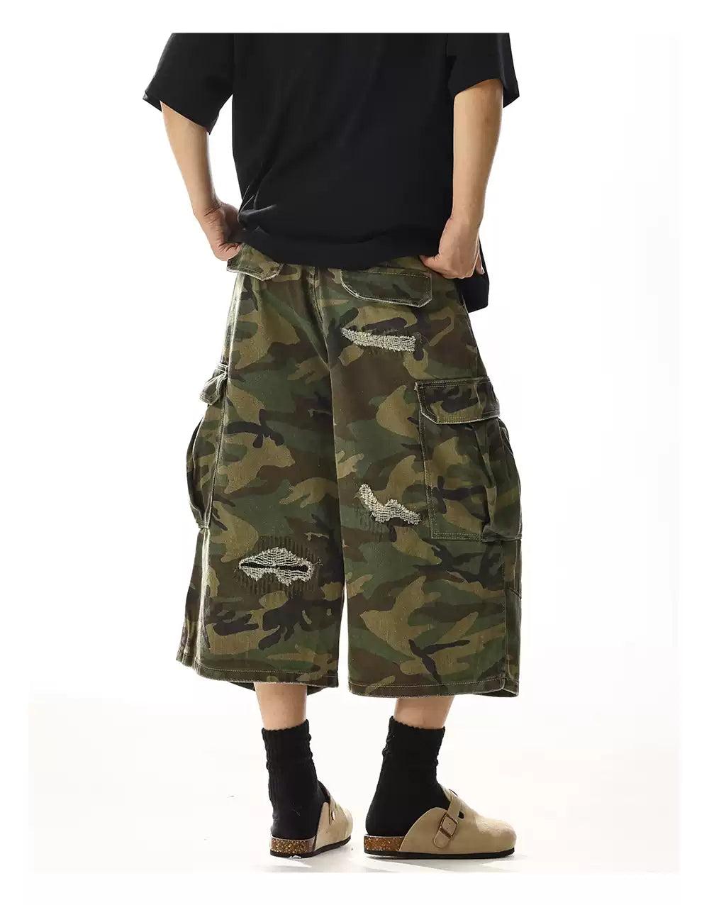 Distressed Spots Camouflage Cargo Shorts Korean Street Fashion Shorts By MEBXX Shop Online at OH Vault