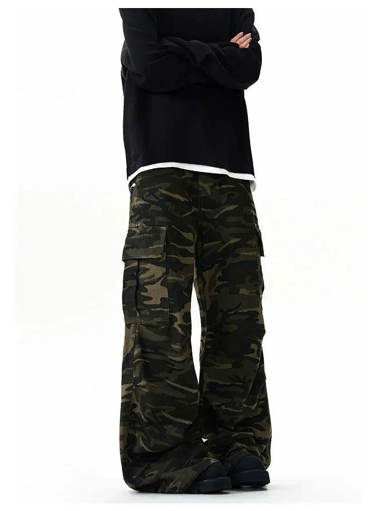 Camouflage Straight Flared Cargo Pants Korean Street Fashion Pants By A PUEE Shop Online at OH Vault