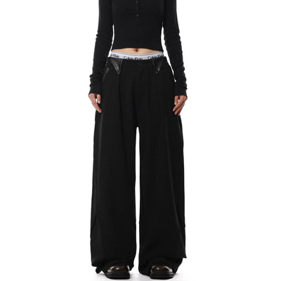 PU Leather Detail Straight Pants Korean Street Fashion Pants By Mr Nearly Shop Online at OH Vault