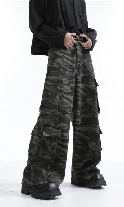 Camouflage Multi-Pocket Wide Jeans Korean Street Fashion Jeans By Turn Tide Shop Online at OH Vault