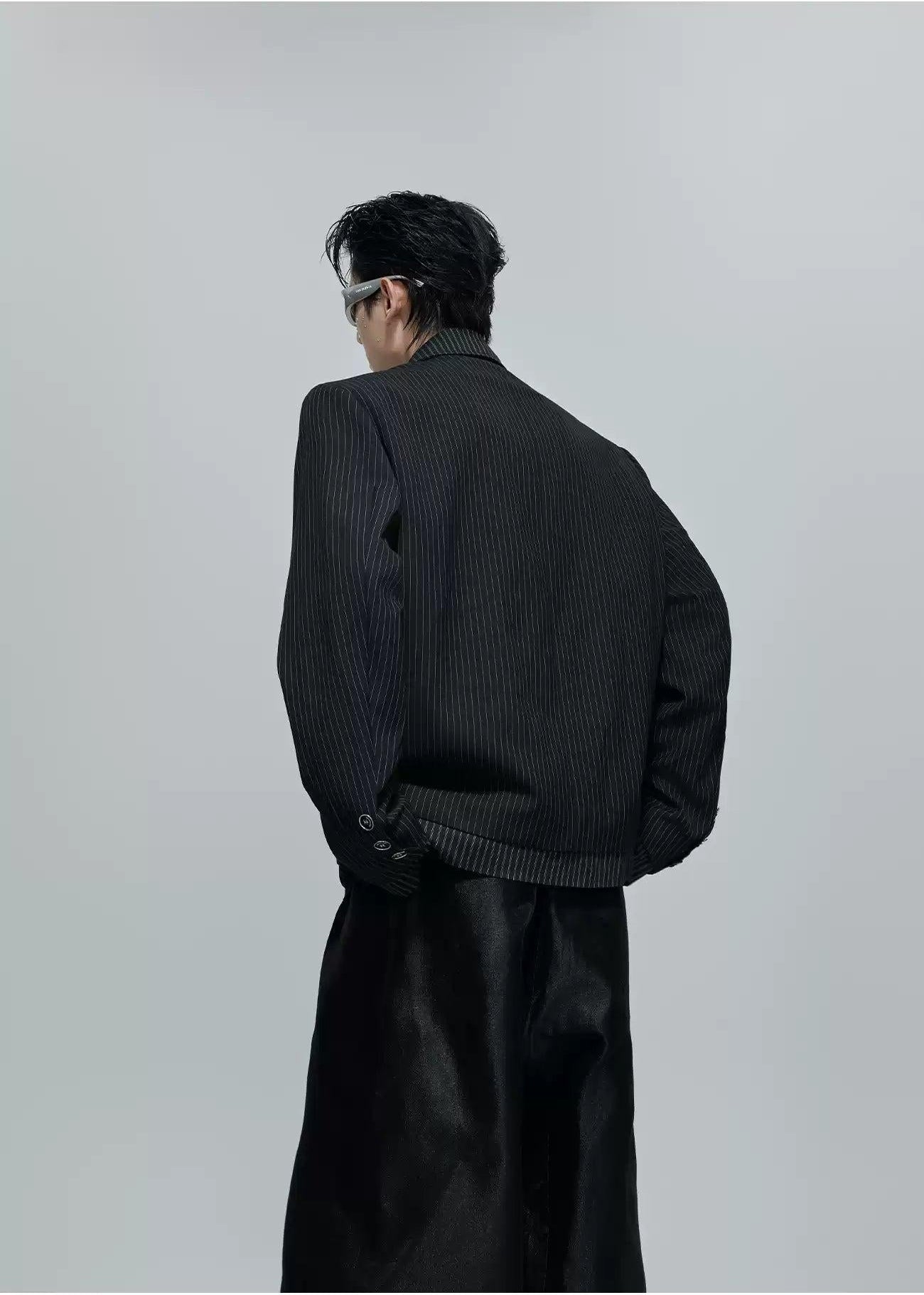 Spliced Low V-Neck Striped Blazer Korean Street Fashion Blazer By Argue Culture Shop Online at OH Vault