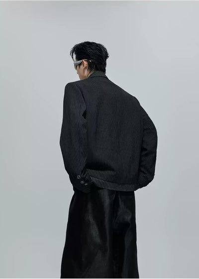 Spliced Low V-Neck Striped Blazer Korean Street Fashion Blazer By Argue Culture Shop Online at OH Vault