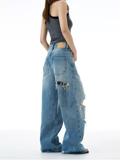 Ripped Lines Light Fade Jeans Korean Street Fashion Jeans By 77Flight Shop Online at OH Vault