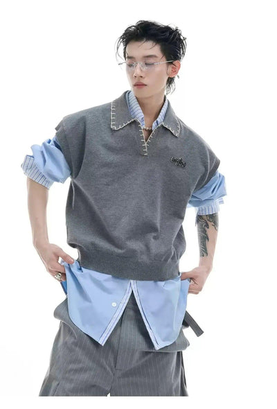 Hand-Stitched Sleeveless Knit T-Shirt Korean Street Fashion T-Shirt By Argue Culture Shop Online at OH Vault