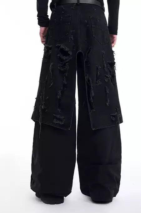 Distressed and Frayed Jeans Korean Street Fashion Jeans By Slim Black Shop Online at OH Vault