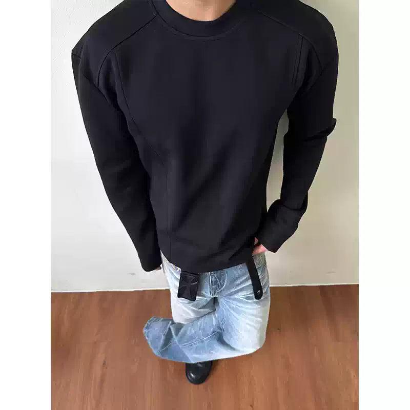 Structured Casual Fit L/S T-Shirt Korean Street Fashion Crewneck By Made Extreme Shop Online at OH Vault