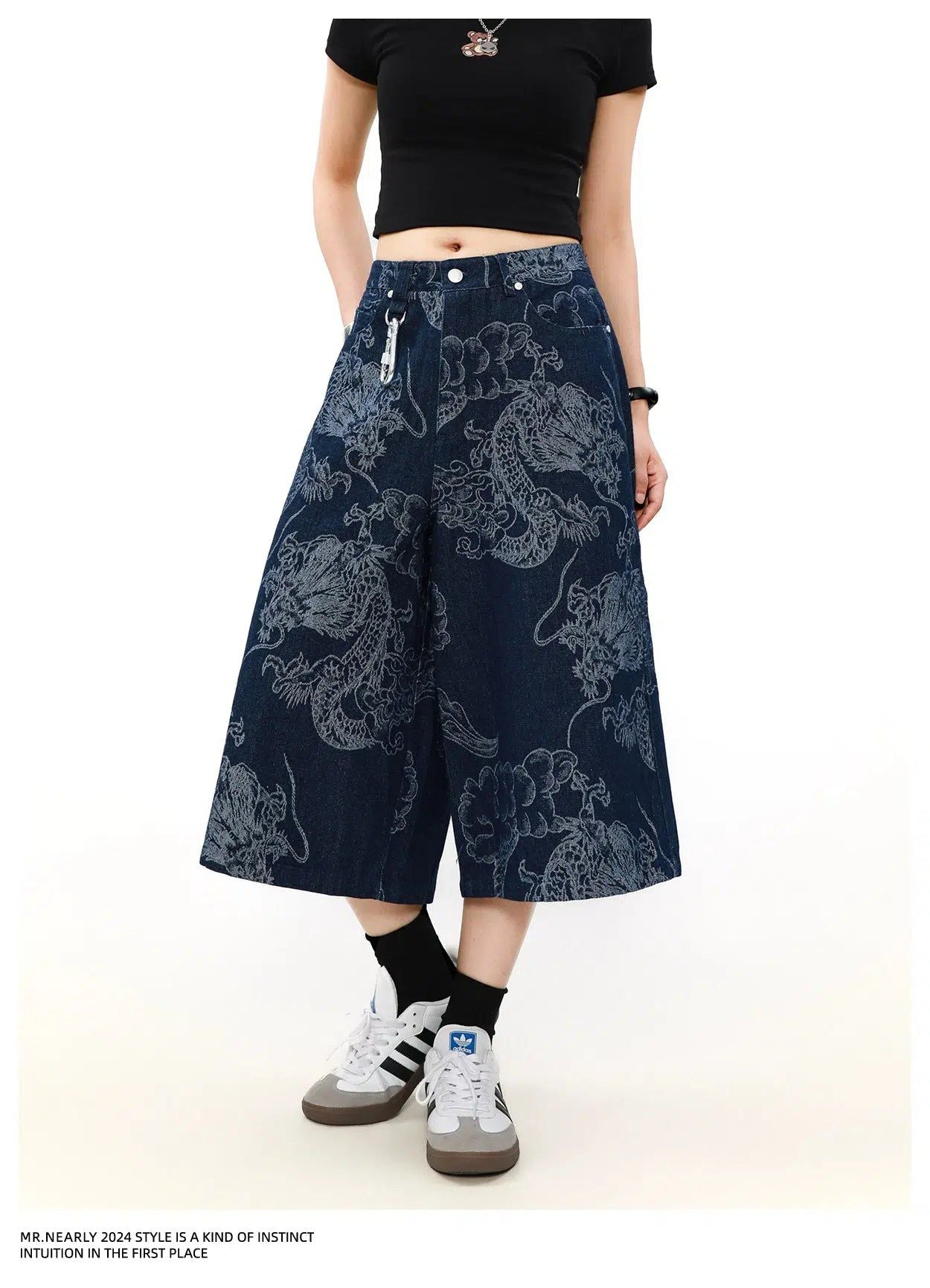 Chinese Style Full-Print Denim Shorts Korean Street Fashion Shorts By Mr Nearly Shop Online at OH Vault