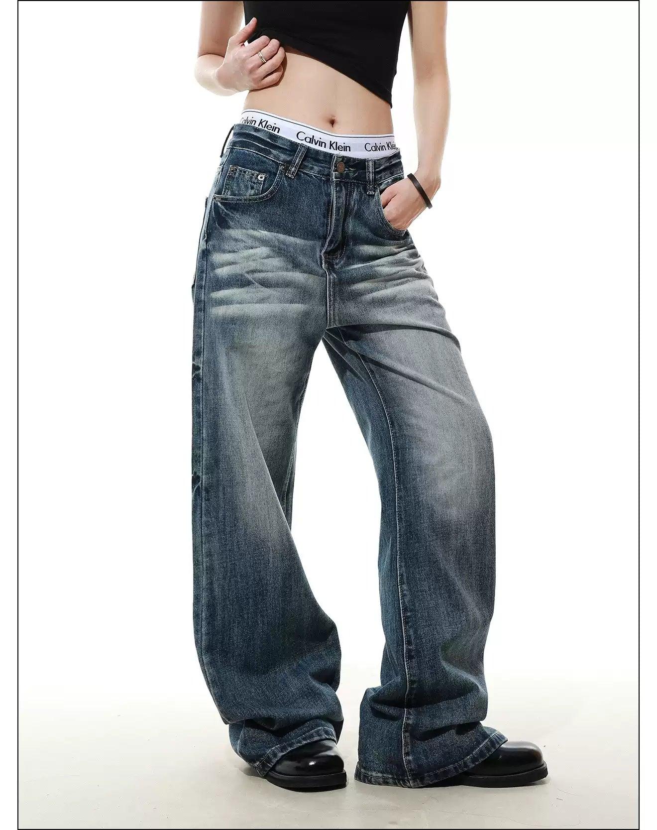 Whisker Faded Straight Jeans Korean Street Fashion Jeans By Mr Nearly Shop Online at OH Vault