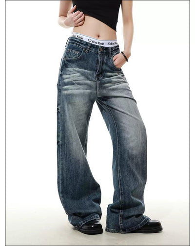 Whisker Faded Straight Jeans Korean Street Fashion Jeans By Mr Nearly Shop Online at OH Vault