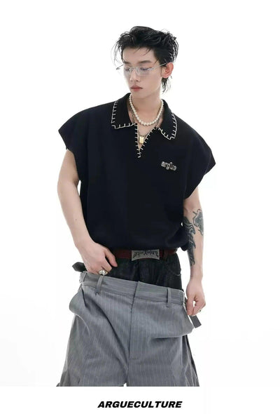 Hand-Stitched Sleeveless Knit T-Shirt Korean Street Fashion T-Shirt By Argue Culture Shop Online at OH Vault