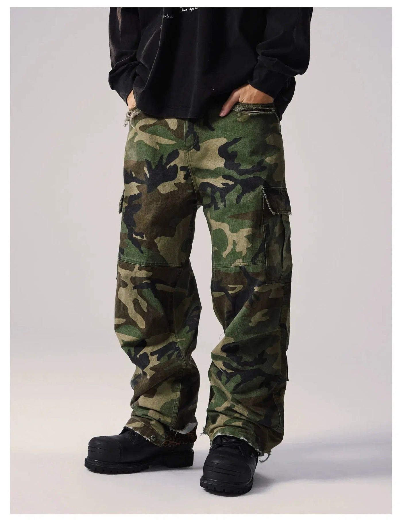 Distressed Camouflage Cargo Pants Korean Street Fashion Pants By Remedy Shop Online at OH Vault