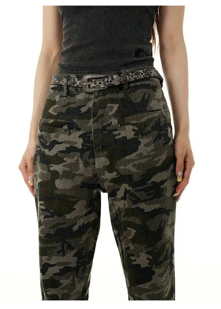 Front Pocket Flared Camo Pants Korean Street Fashion Pants By 77Flight Shop Online at OH Vault