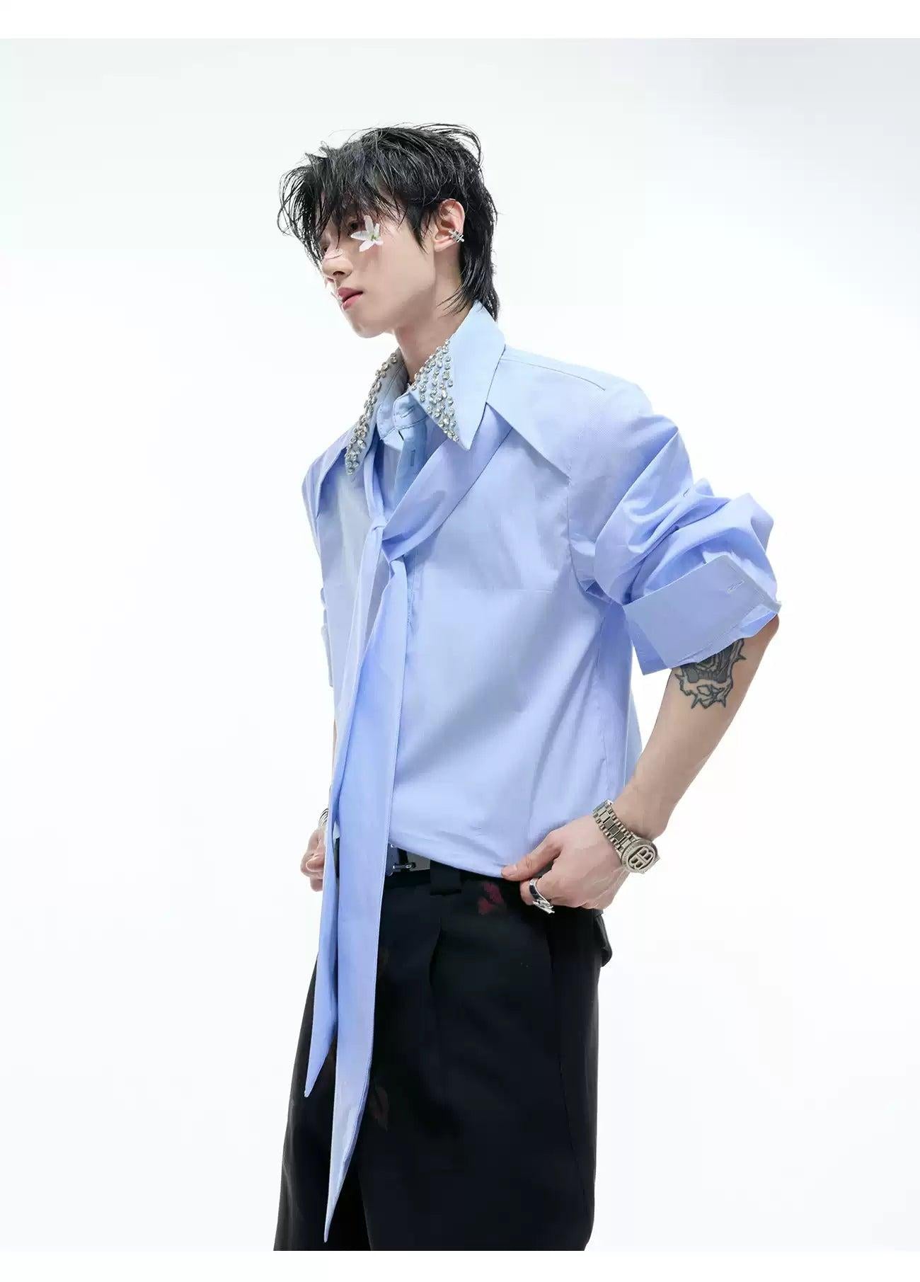 Rhinestone Embellished Strap Detail Shirt Korean Street Fashion Shirt By Argue Culture Shop Online at OH Vault