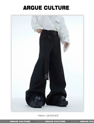 Logo Embellished Belted Trousers Korean Street Fashion Trousers By Argue Culture Shop Online at OH Vault