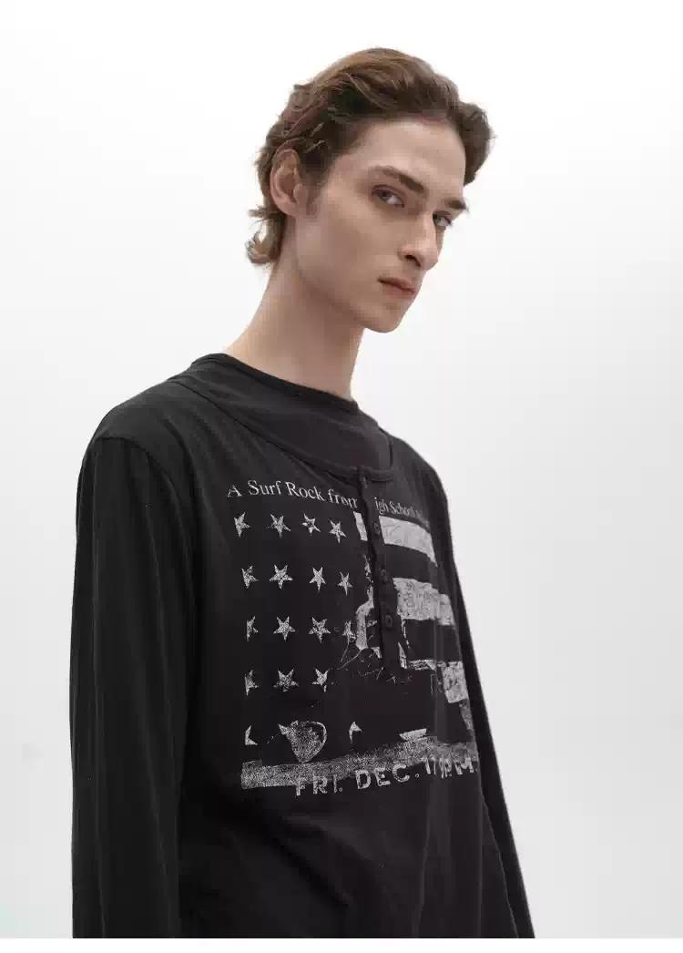 BNW Graphic Layered Henley T-Shirt Korean Street Fashion T-Shirt By Pioneer of Heroism Shop Online at OH Vault