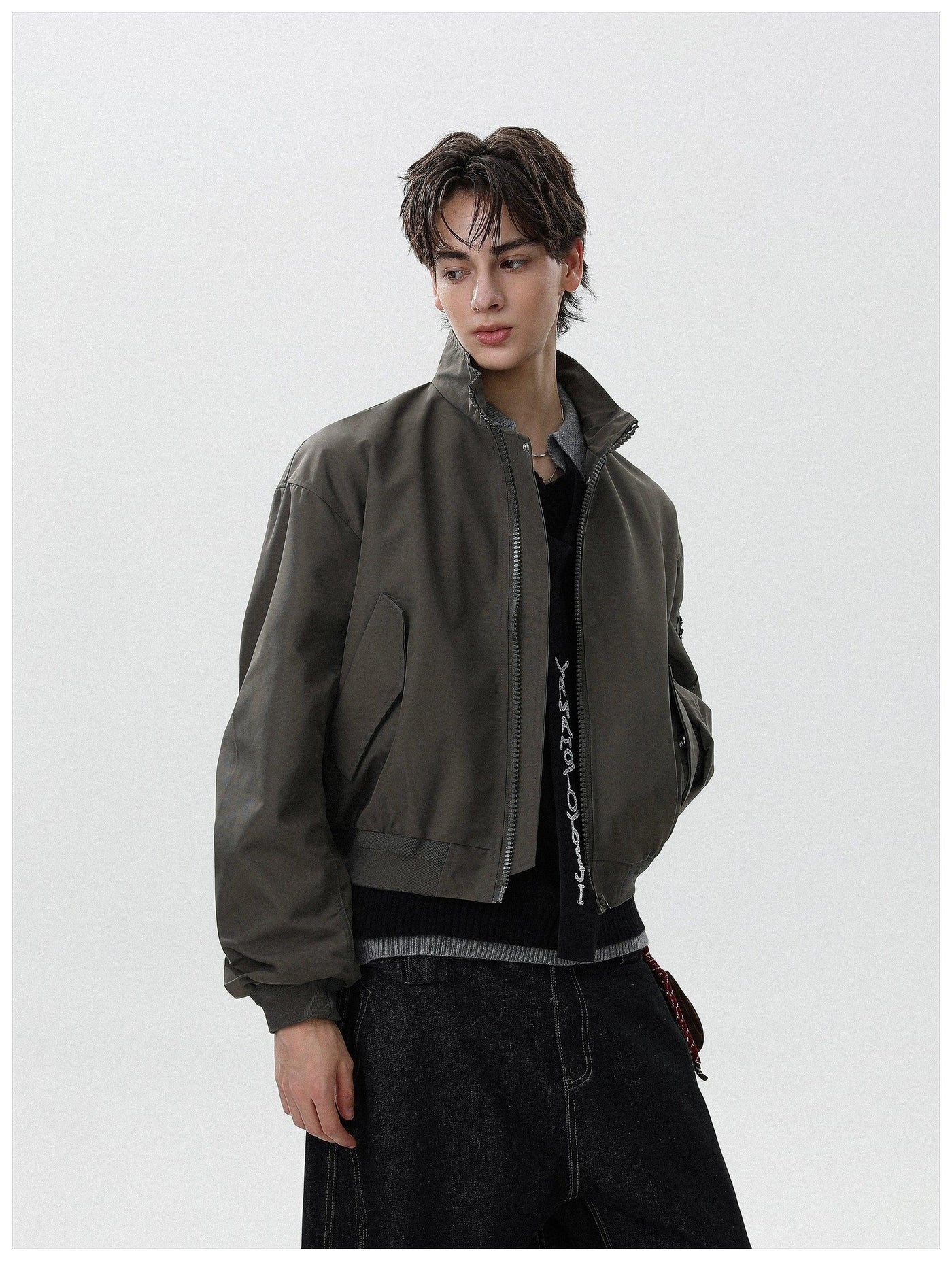 Plain Full-Zip Bomber Jacket Korean Street Fashion Jacket By Mr Nearly Shop Online at OH Vault