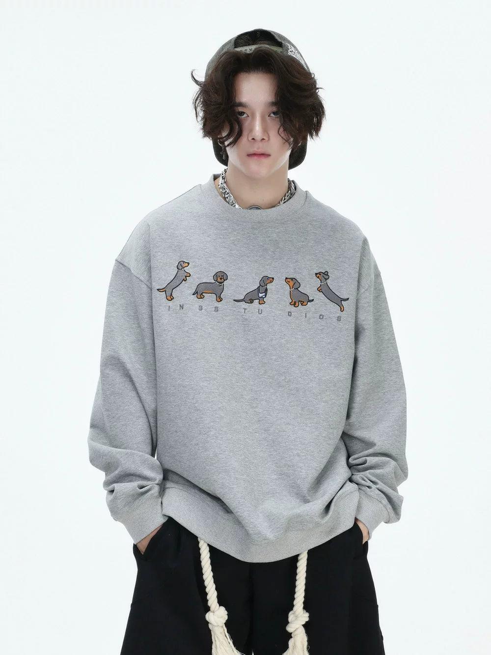 Dachshund Embroidery Crewneck Korean Street Fashion Crewneck By INS Korea Shop Online at OH Vault