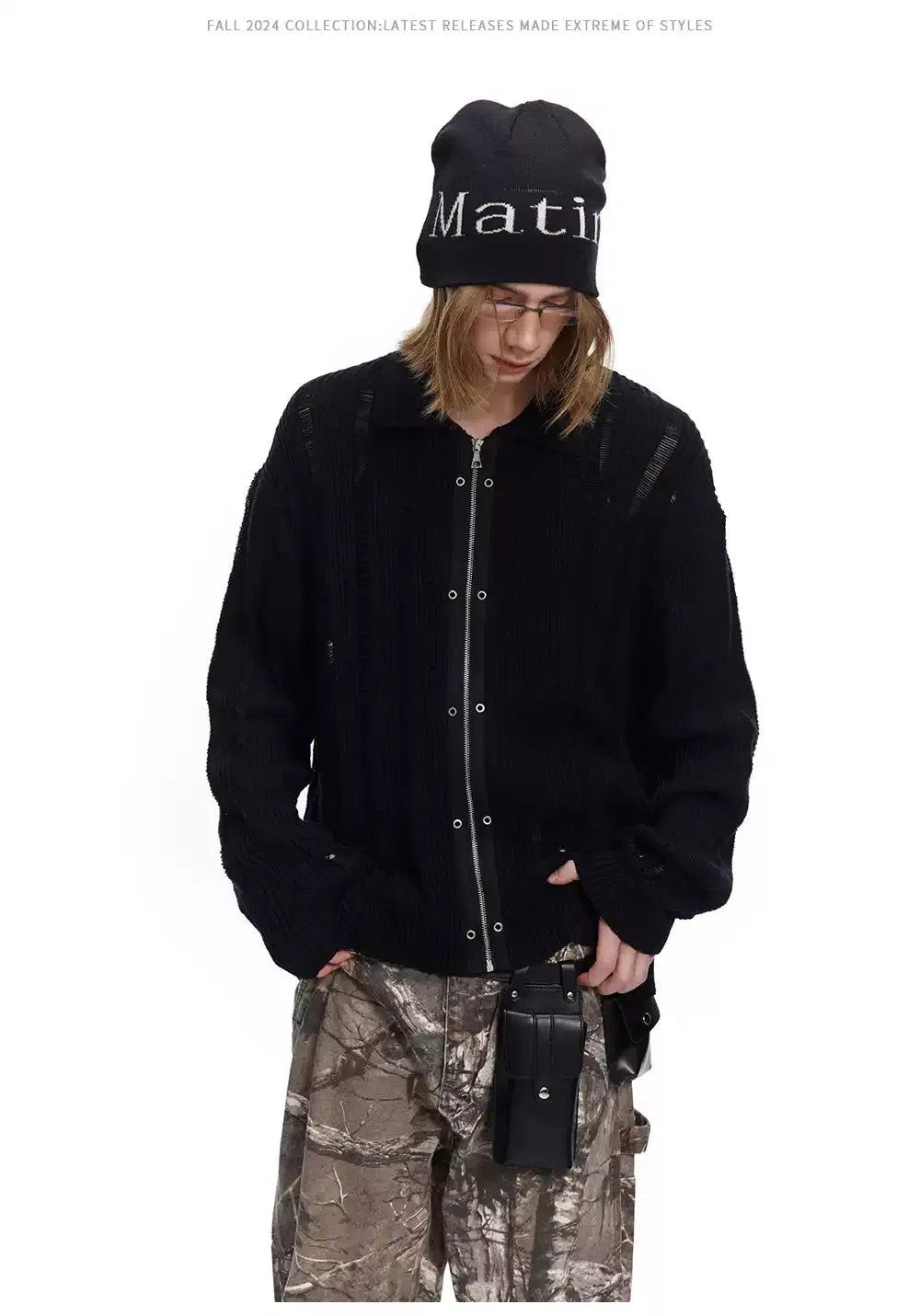 Hollowed Knit Collared Jacket Korean Street Fashion Jacket By Made Extreme Shop Online at OH Vault