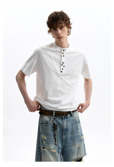 Scattered Buttons Henley collar T-Shirt Korean Street Fashion T-Shirt By A PUEE Shop Online at OH Vault