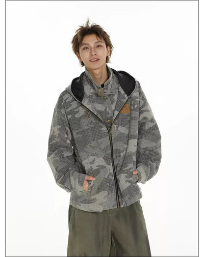 Buckled Neck Strap Camo Hooded Jacket Korean Street Fashion Jacket By Mr Nearly Shop Online at OH Vault