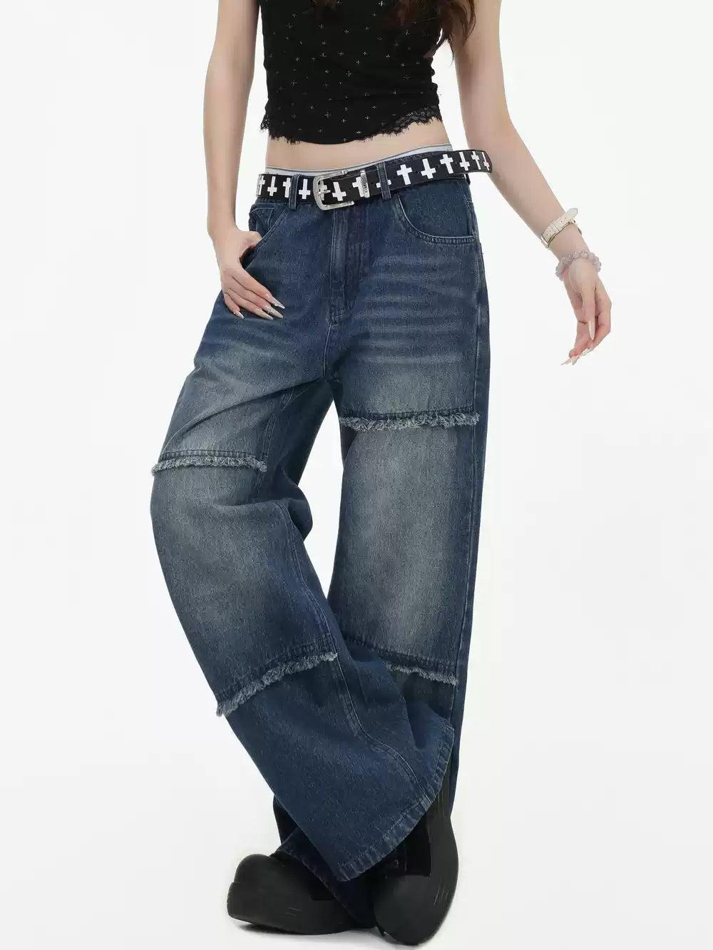Frayed Line Straight Jeans Korean Street Fashion Jeans By INS Korea Shop Online at OH Vault