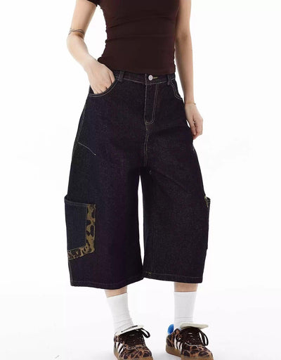 Leopard Detail Pocket Cargo Denim Shorts Korean Street Fashion Shorts By Blacklists Shop Online at OH Vault