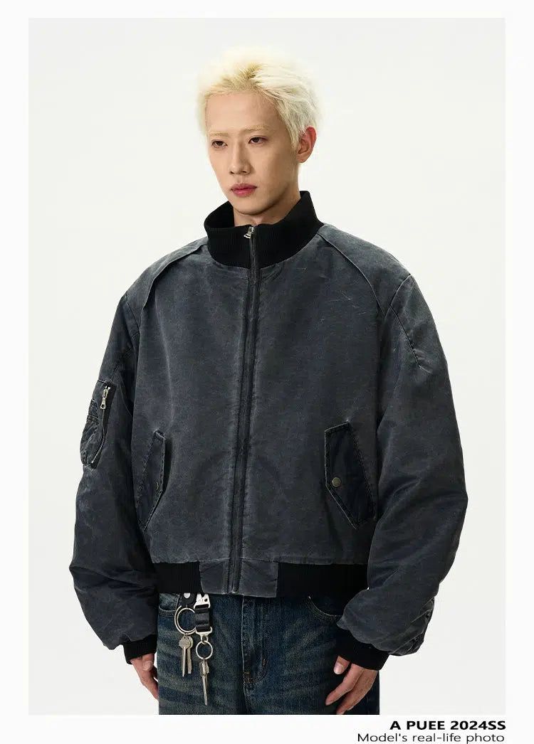 Washed Ribbed Hem Short Jacket Korean Street Fashion Jacket By A PUEE Shop Online at OH Vault