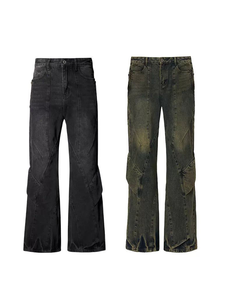 Multi-Seams Faded Jeans Korean Street Fashion Jeans By CATSSTAC Shop Online at OH Vault