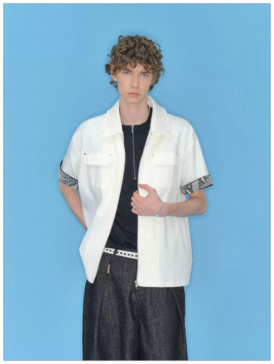 Flap Pockets Spliced Sleeve Zipped Shirt Korean Street Fashion Shirt By Mr Nearly Shop Online at OH Vault