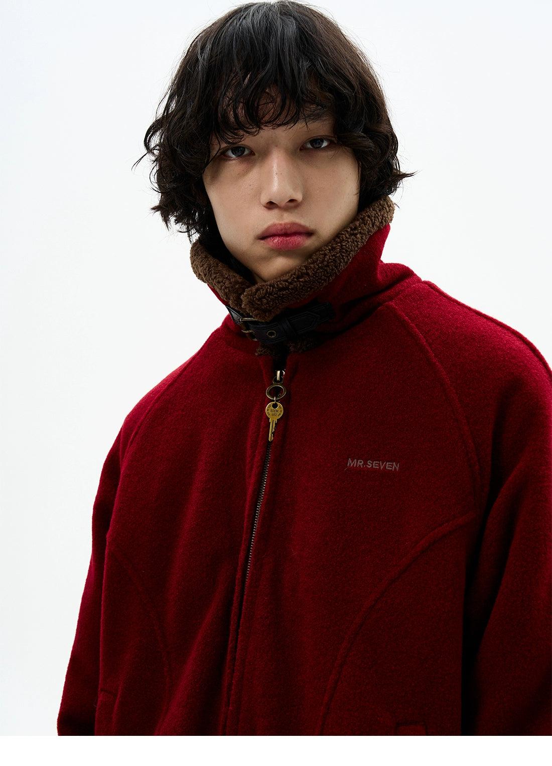 Contrast Collar Buckle Strap Fleece Jacket Korean Street Fashion Jacket By 77Flight Shop Online at OH Vault