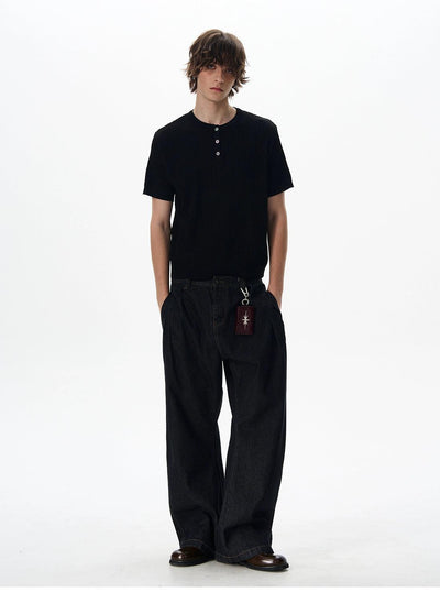 Henley Collar Ribbed Knit T-Shirt Korean Street Fashion T-Shirt By 77Flight Shop Online at OH Vault