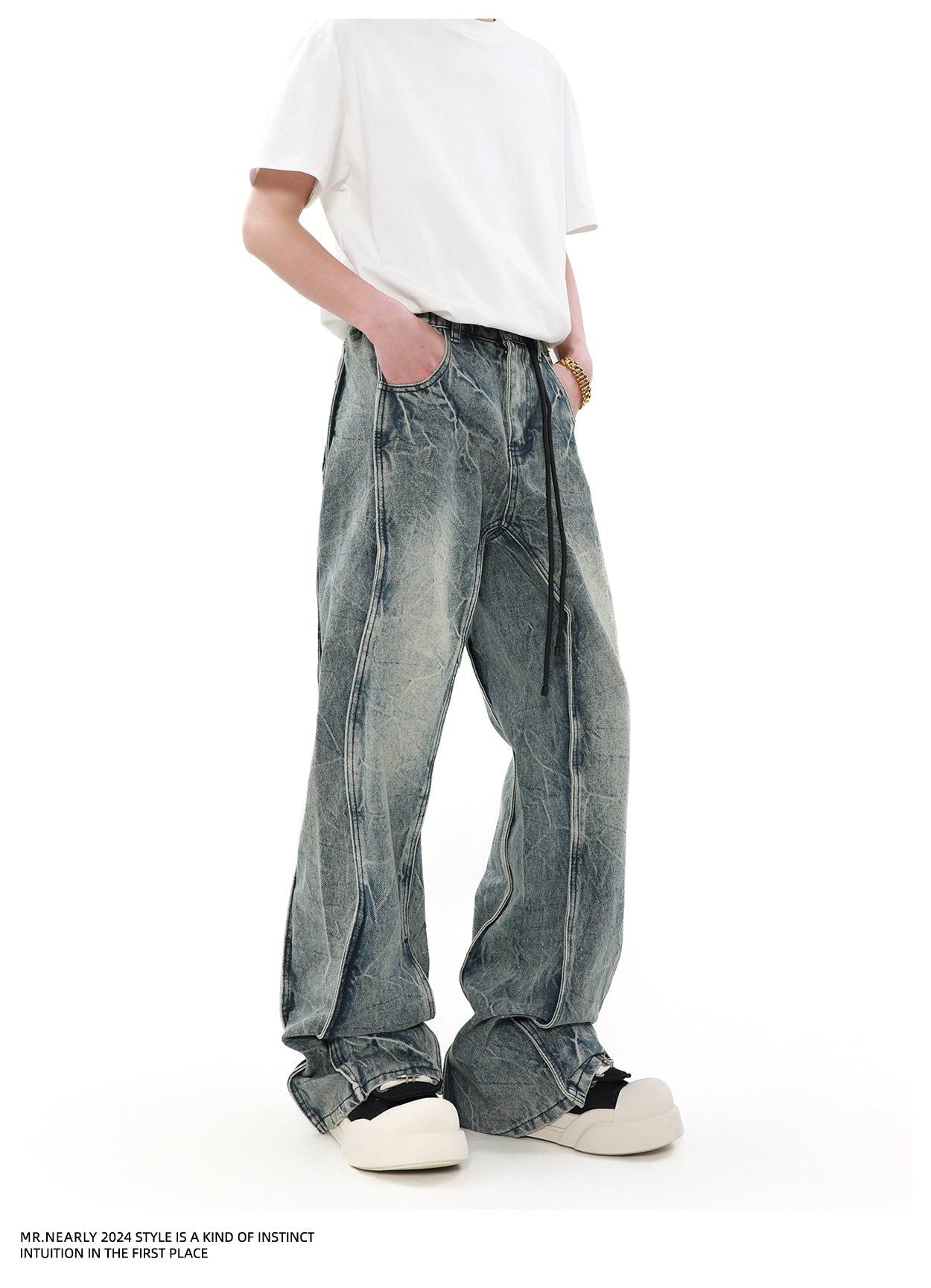 Irregular Wash Stitched Jeans Korean Street Fashion Jeans By Mr Nearly Shop Online at OH Vault