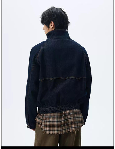 Wrapped Collar Flap Pocket Denim Jacket Korean Street Fashion Jacket By 77Flight Shop Online at OH Vault