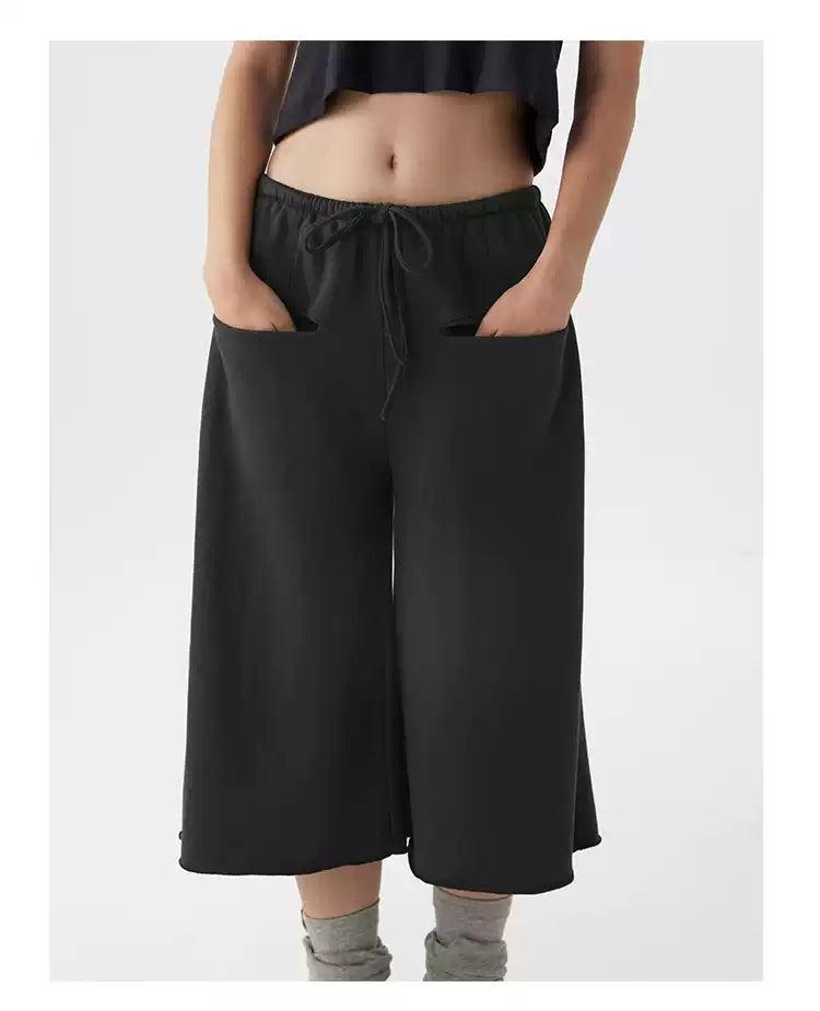 Seamless Pocket Raw Edge Wide Leg Shorts Korean Street Fashion Shorts By Crying Center Shop Online at OH Vault