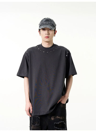 Metallic Rivet Detail T-Shirt Korean Street Fashion T-Shirt By 77Flight Shop Online at OH Vault