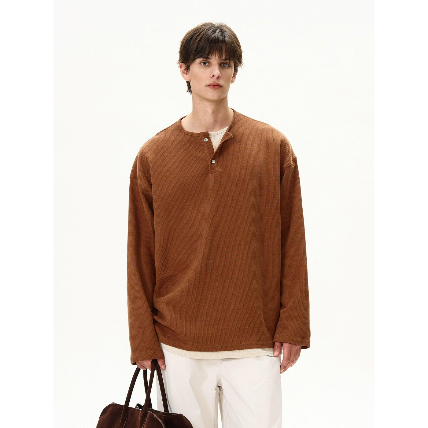 Henley Collar Layered T-Shirt Korean Street Fashion T-Shirt By MaxDstr Shop Online at OH Vault