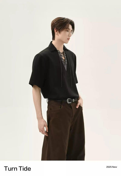Casual Lace-Up Polo Korean Street Fashion Polo By Turn Tide Shop Online at OH Vault