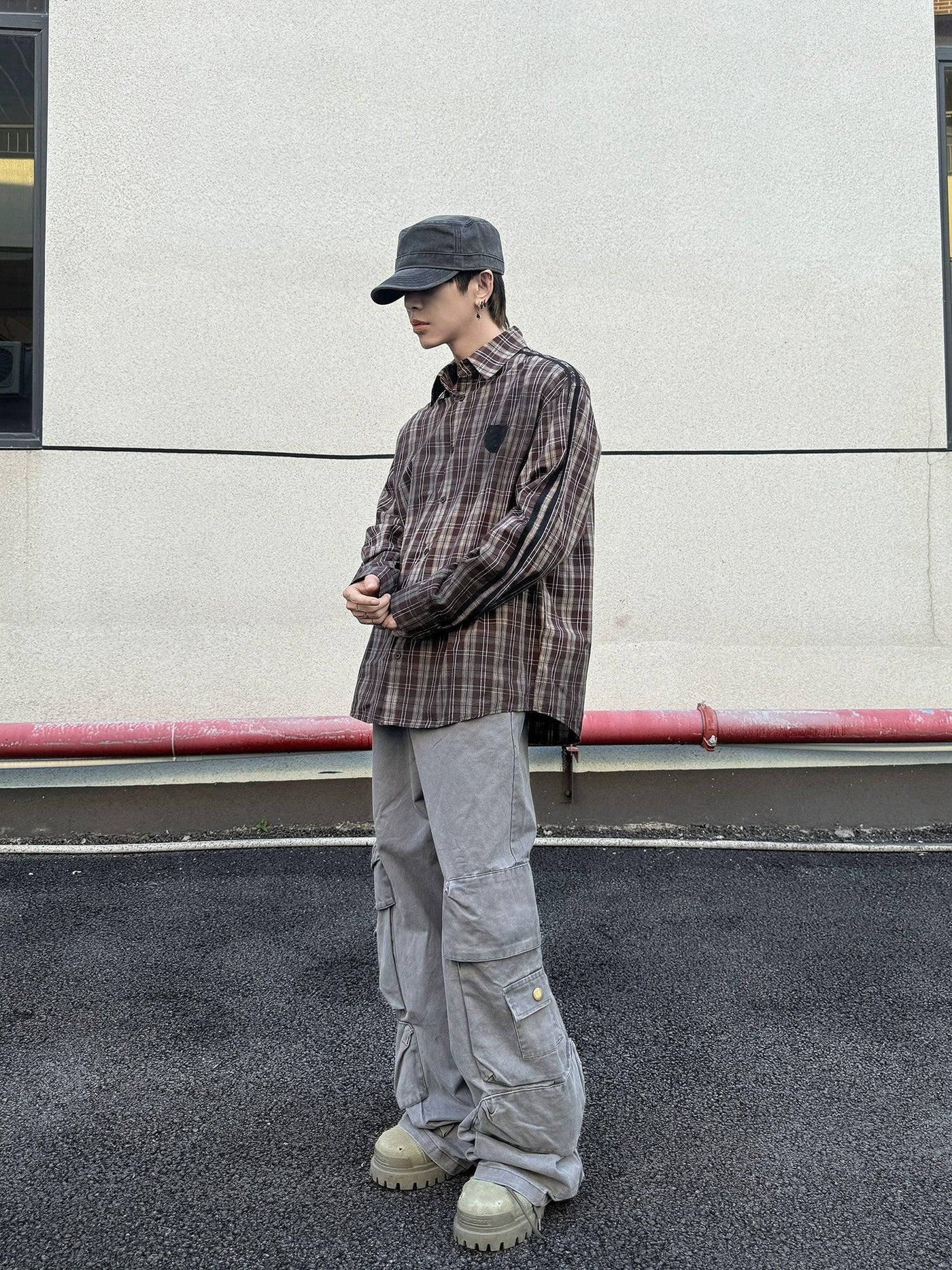 Number Patched Plaid Shirt Korean Street Fashion Shirt By Ash Dark Shop Online at OH Vault