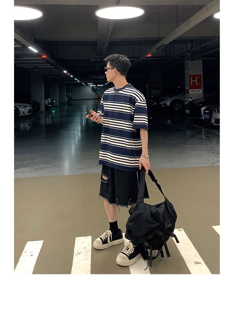 Heavy Stripes T-Shirt Korean Street Fashion T-Shirt By Poikilotherm Shop Online at OH Vault