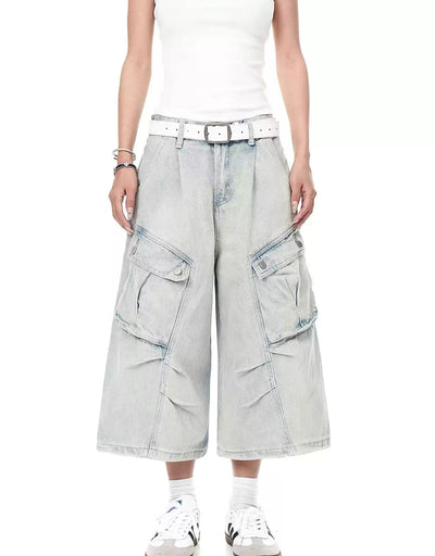 Outline Stitch Cargo Denim Shorts Korean Street Fashion Shorts By Blacklists Shop Online at OH Vault