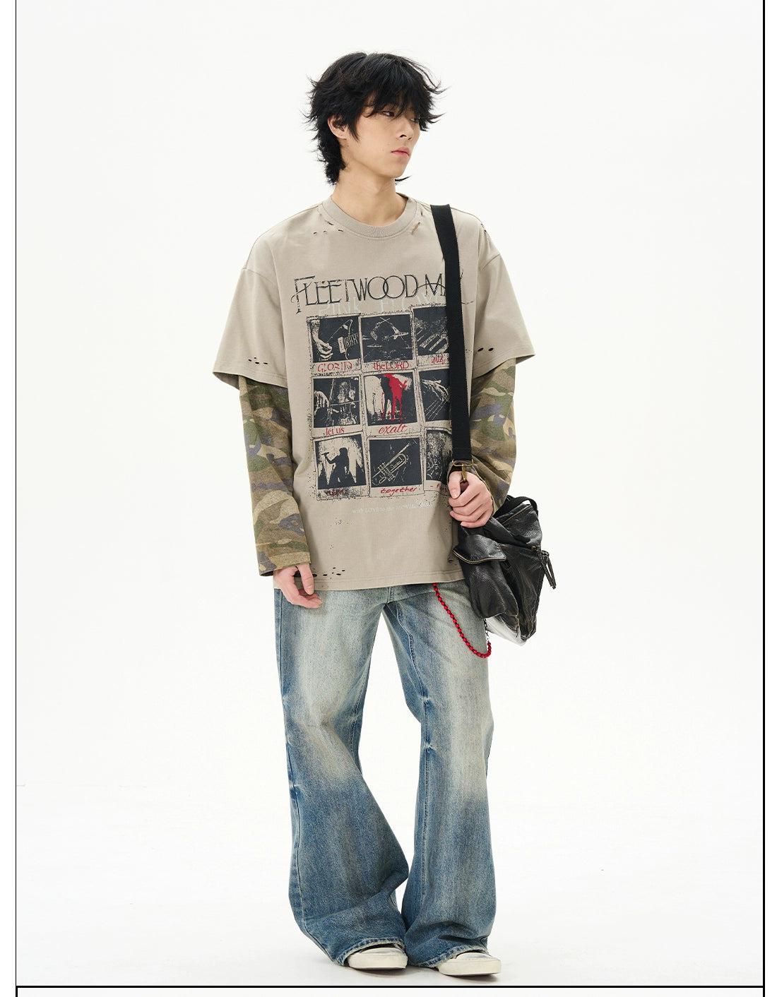 Layered Camo Sleeve Print T-Shirt Korean Street Fashion T-Shirt By 77Flight Shop Online at OH Vault