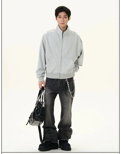 Solid High Collar Zipped Jacket Korean Street Fashion Jacket By 77Flight Shop Online at OH Vault