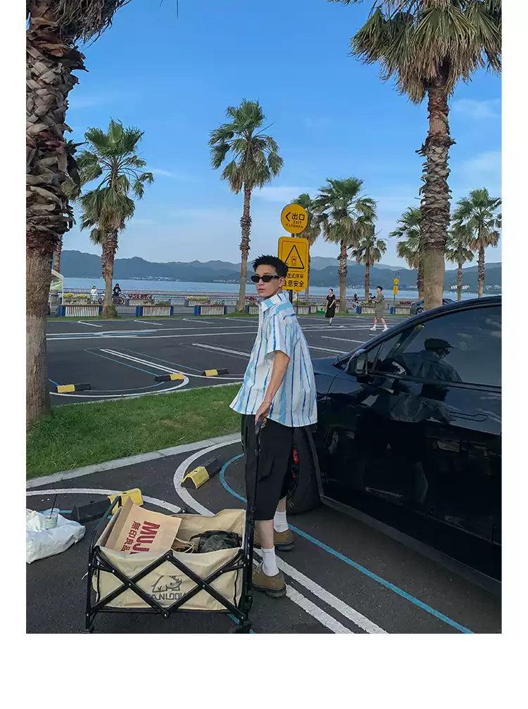Stripes Pattern S/S Shirt Korean Street Fashion Shirt By Poikilotherm Shop Online at OH Vault