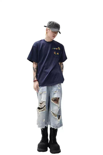 Embroidered Round Neck T-Shirt Korean Street Fashion T-Shirt By Ash Dark Shop Online at OH Vault