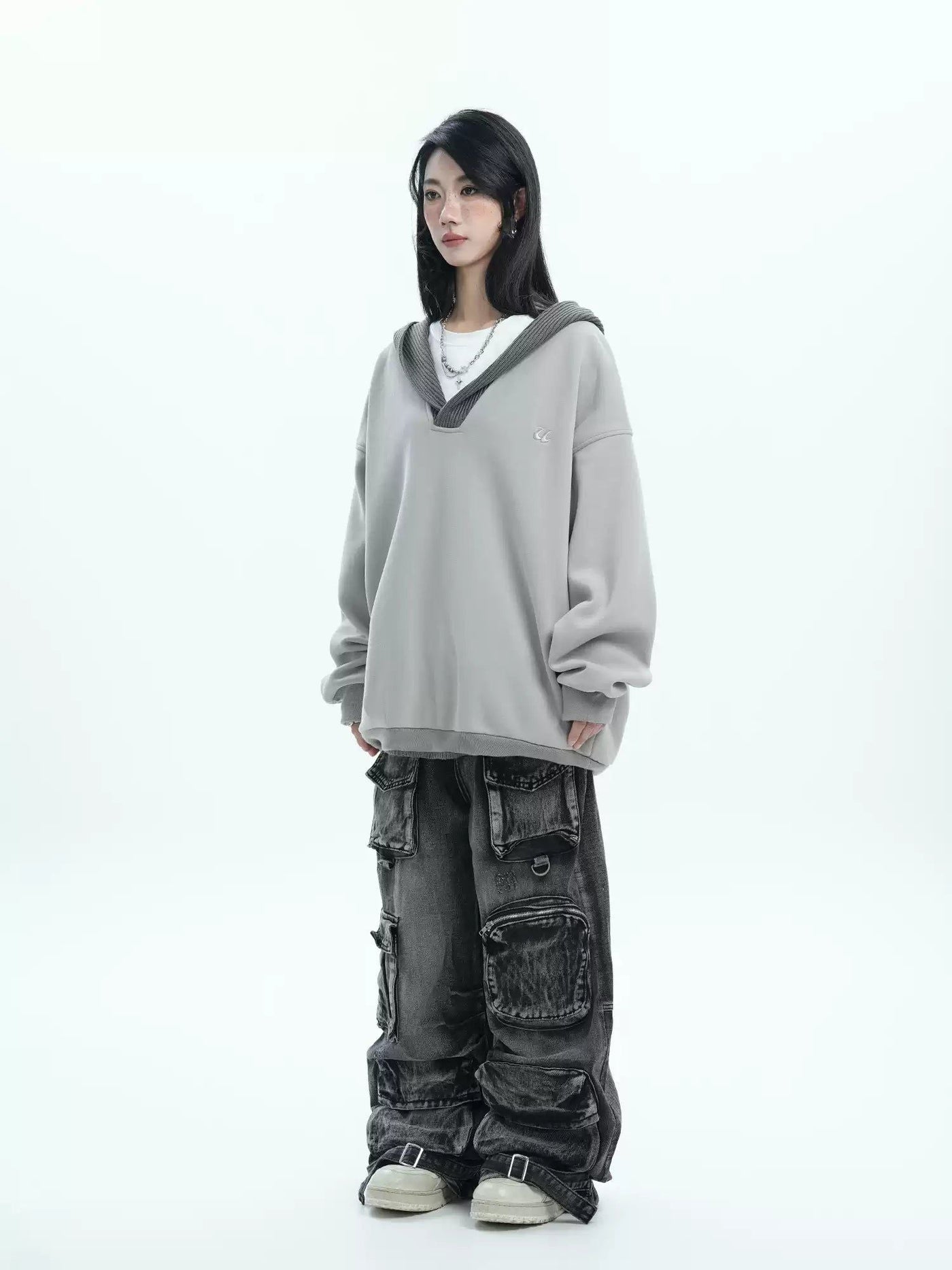 Spliced Knit Hood Hoodie Korean Street Fashion Hoodie By Jump Next Shop Online at OH Vault