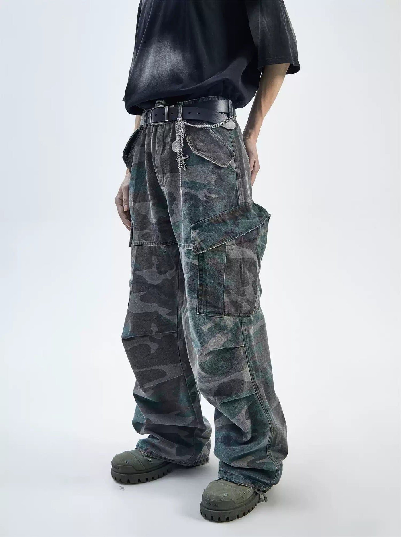 Multi-Pocket Camouflage Jeans Korean Street Fashion Jeans By Ash Dark Shop Online at OH Vault